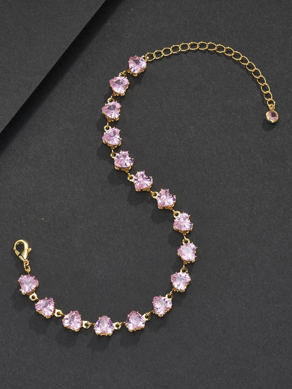 6mm Adjustable Pink Heart CZ  Bracelet