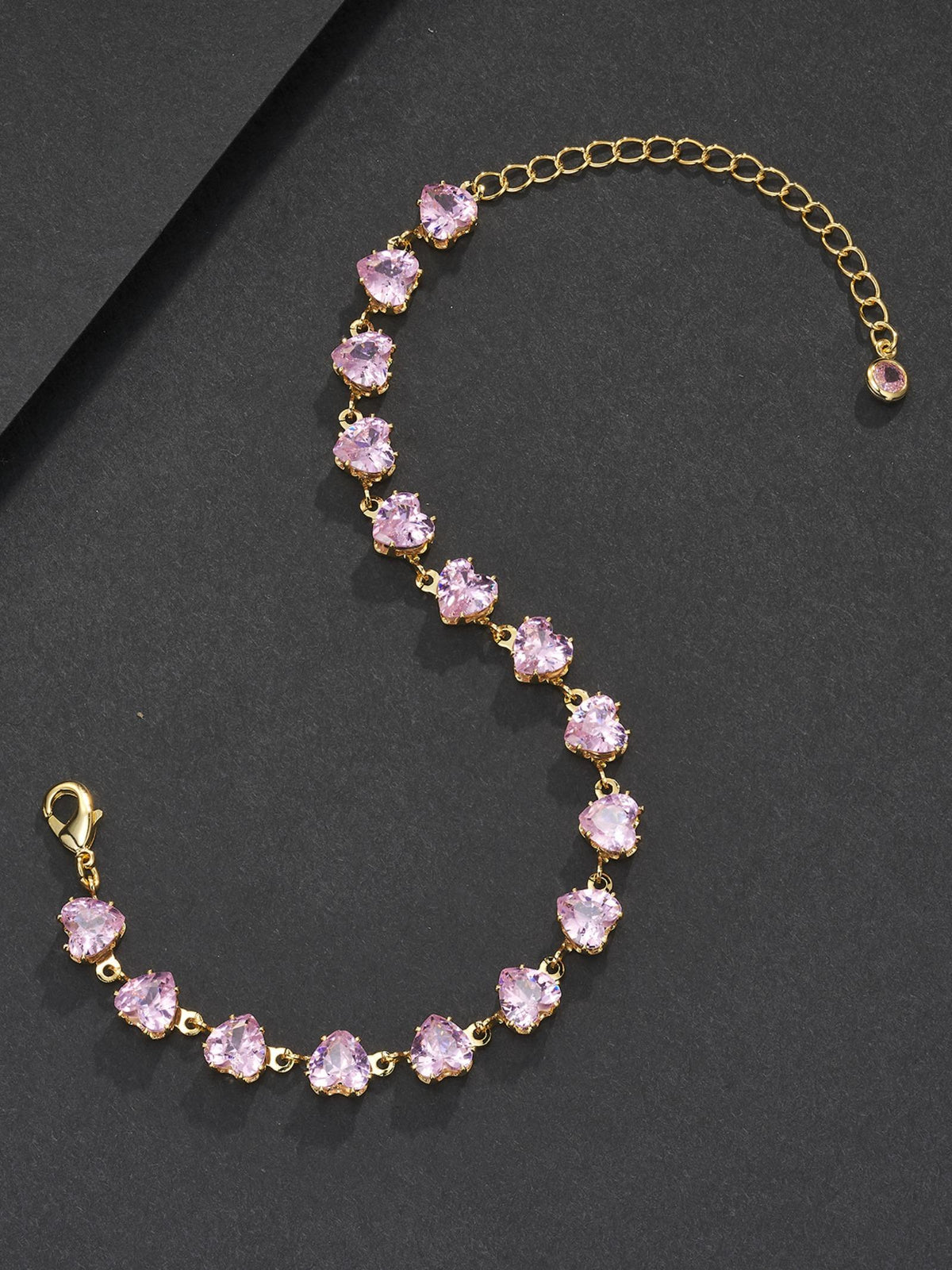 6mm Adjustable Pink Heart CZ  Bracelet