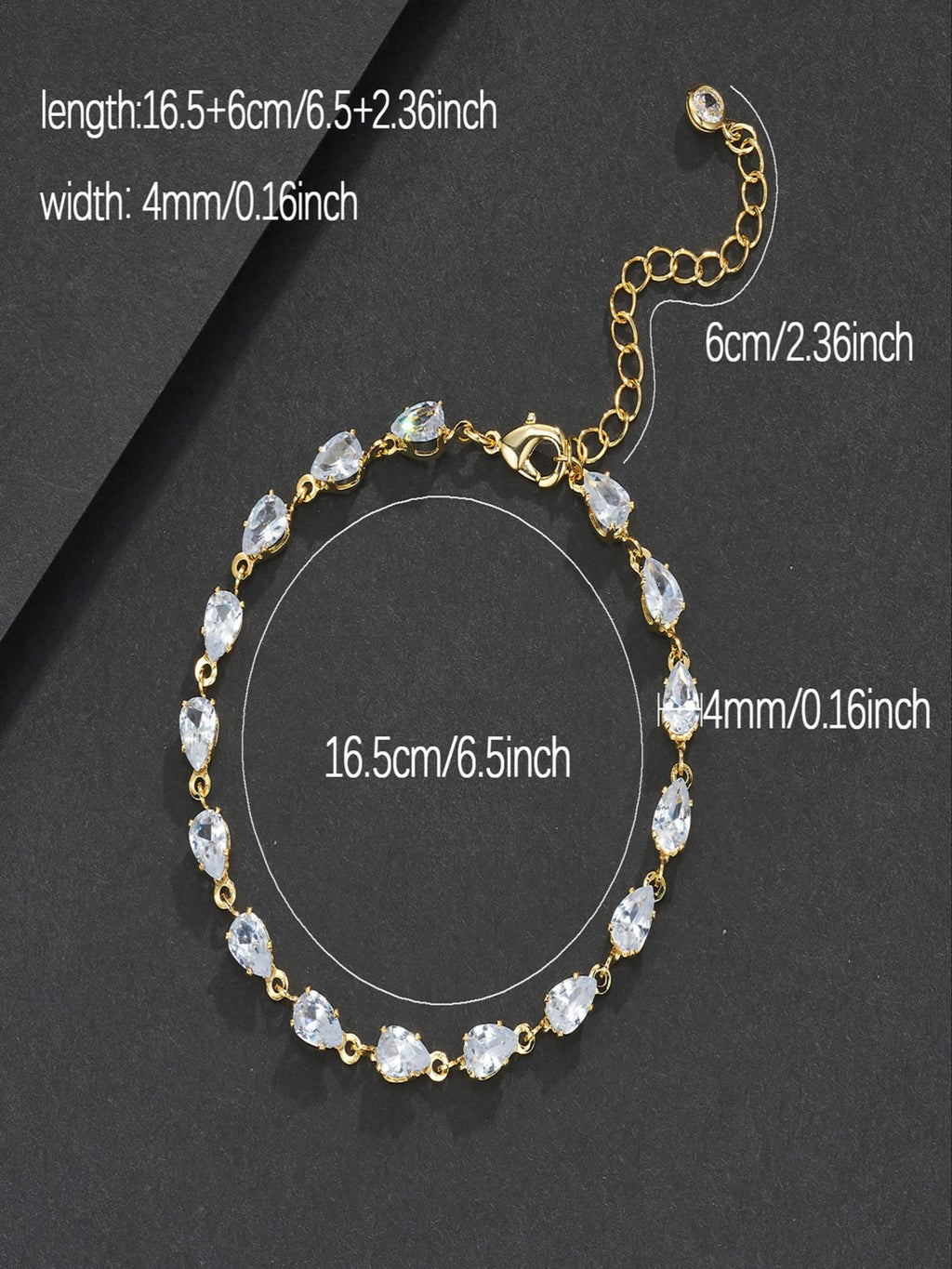 Adjustable 4mm Pear CZ Bracelet