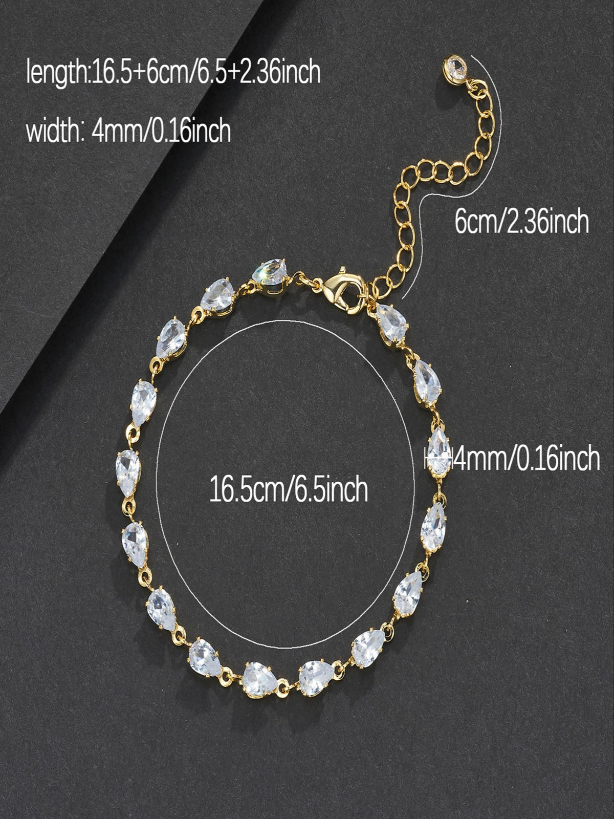Adjustable 4mm Pear CZ Bracelet