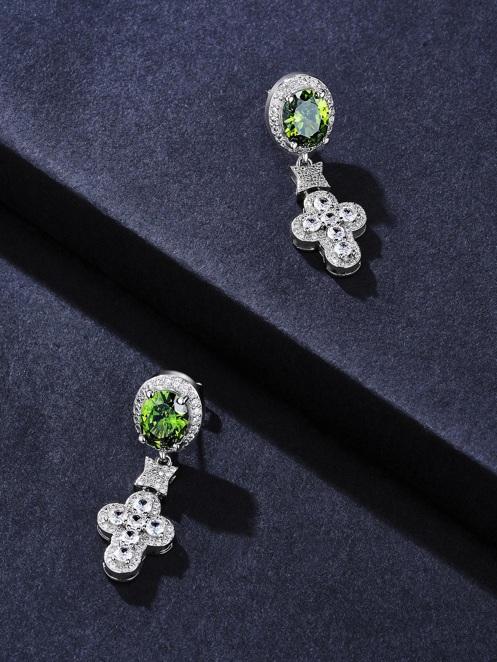 Emerald Green CZ Cross Stud Earrings