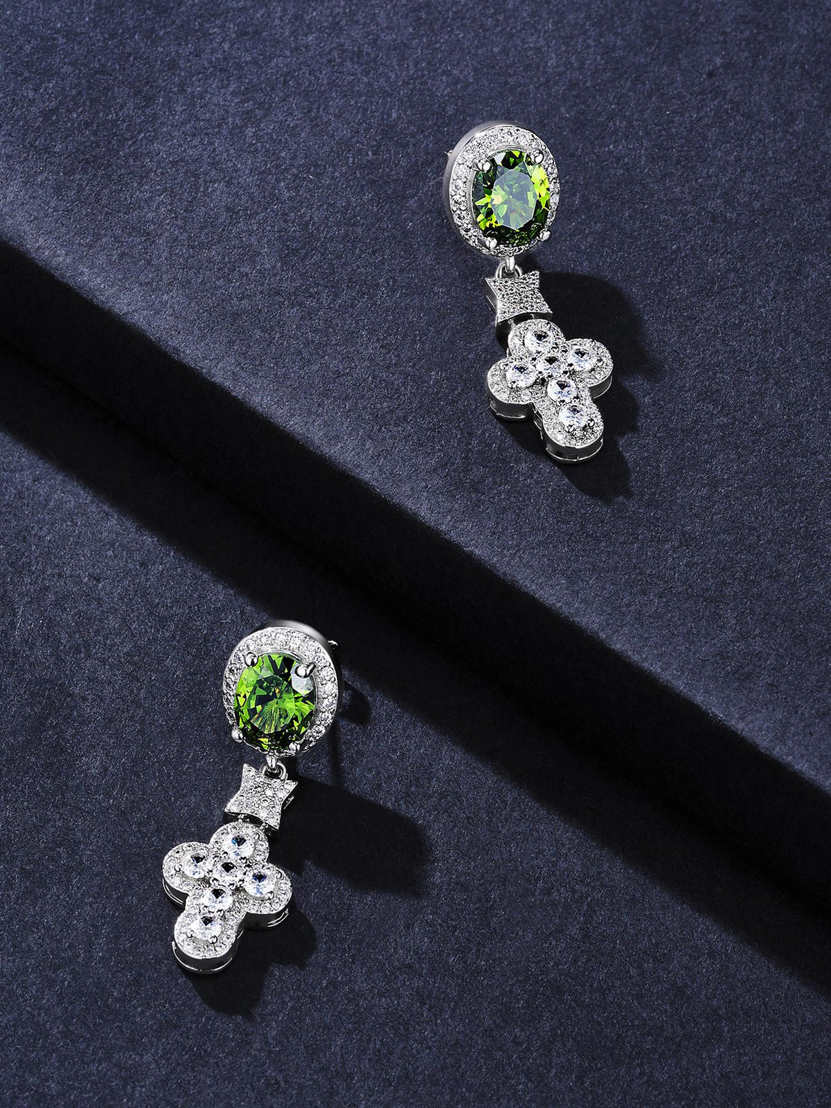 Emerald Green CZ Cross Stud Earrings
