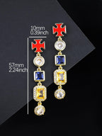 Multicolor Gemstone Cross Drop Earrings