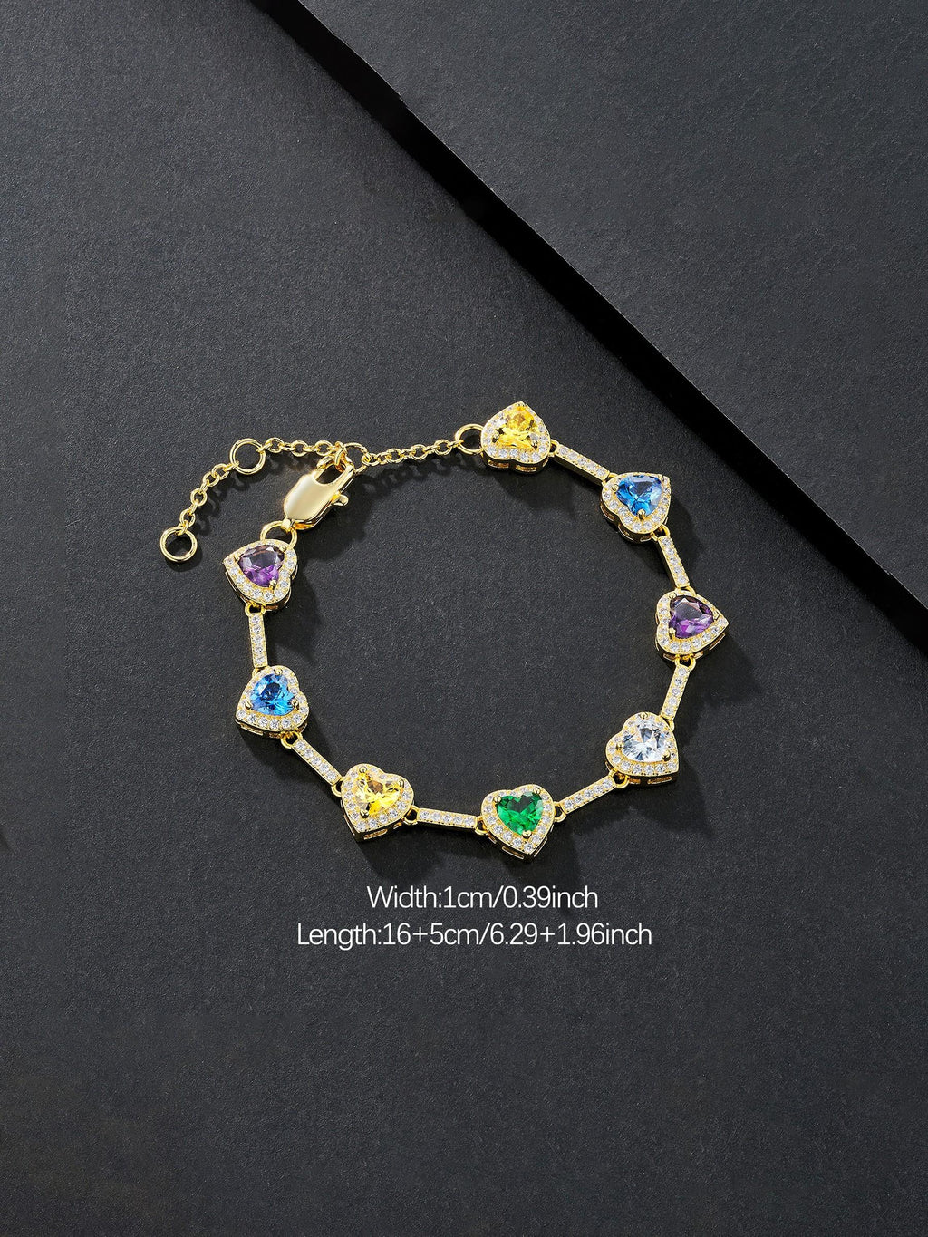 Multicolor Heart CZ Statement Bracelet