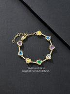 Multicolor Heart CZ Statement Bracelet