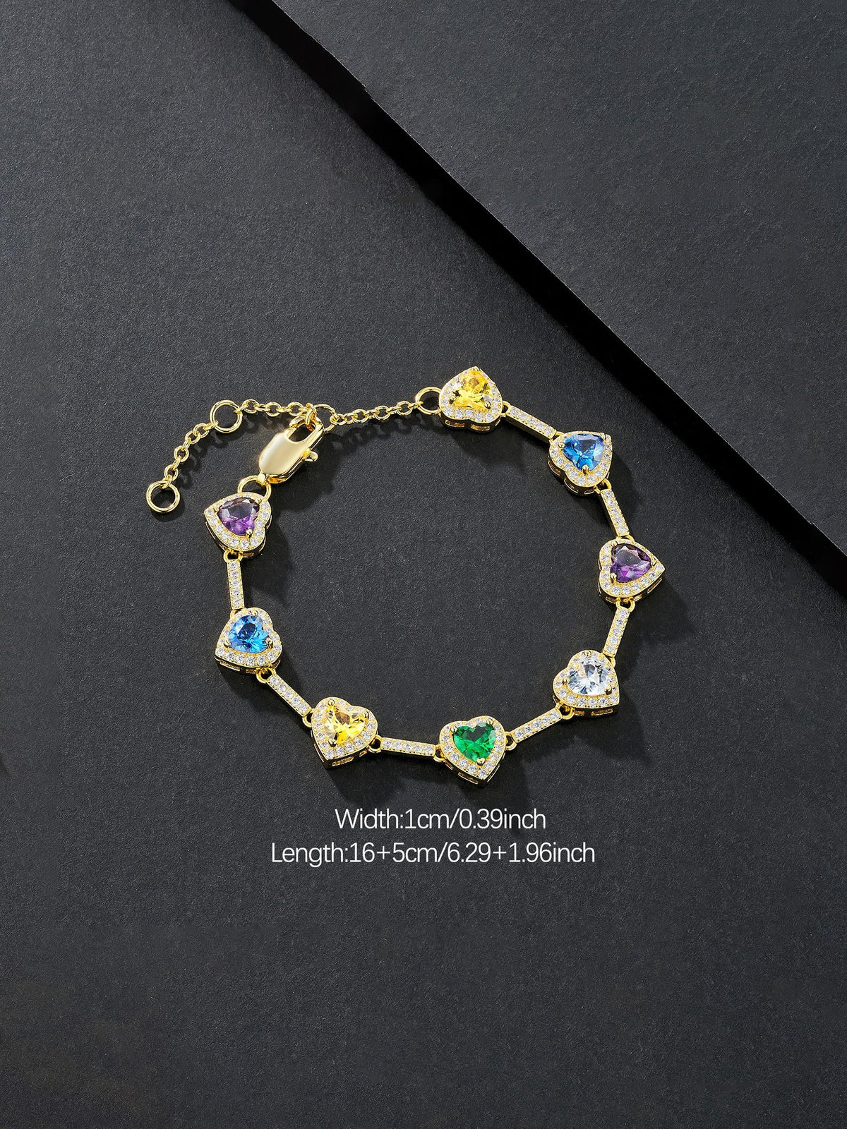 Multicolor Heart CZ Statement Bracelet