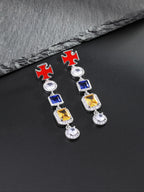 Multicolor Gemstone Cross Drop Earrings