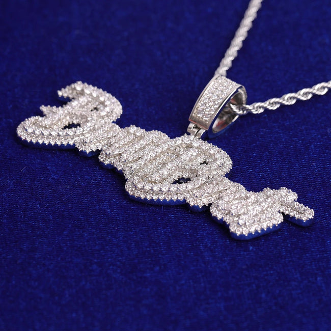 Custom Two-Tone Iced Out Script Name Pendant Main Image