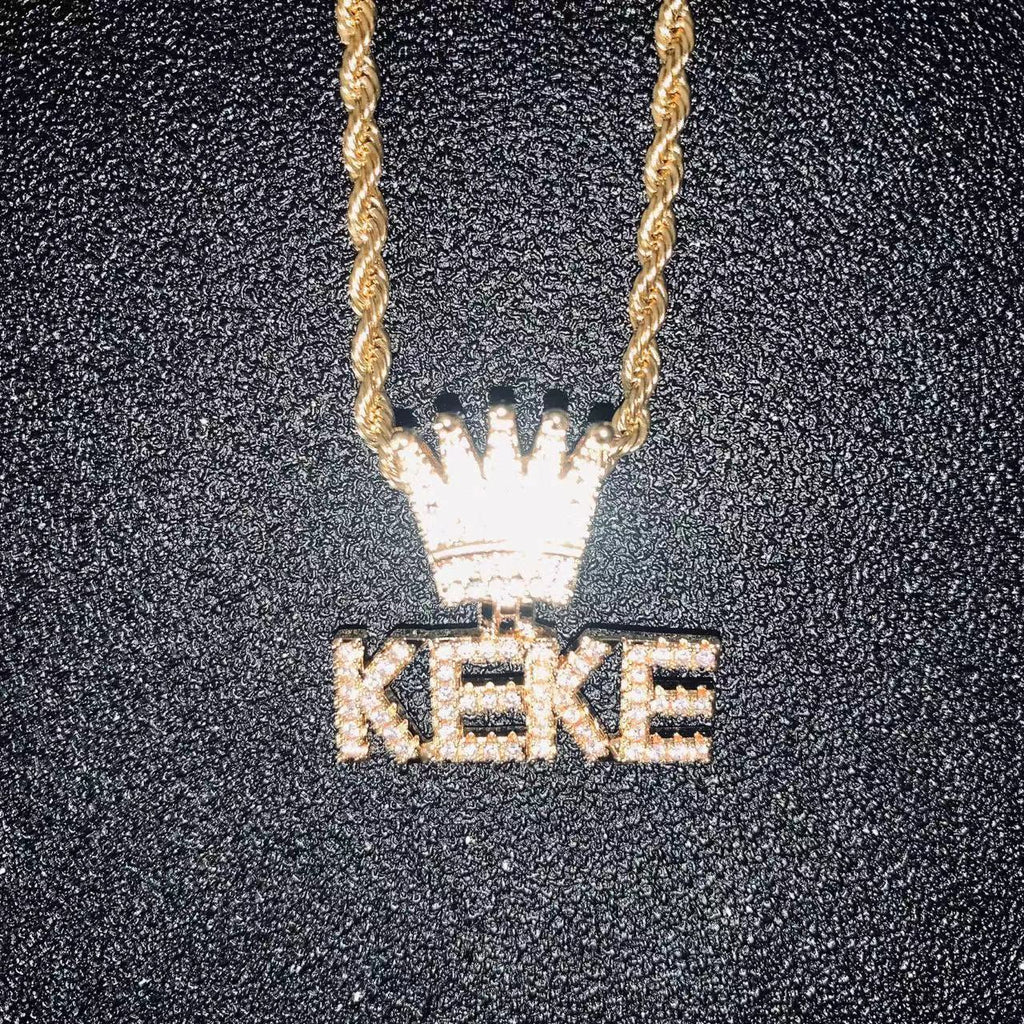 Custom Mini Iced Letter Crown Pendant