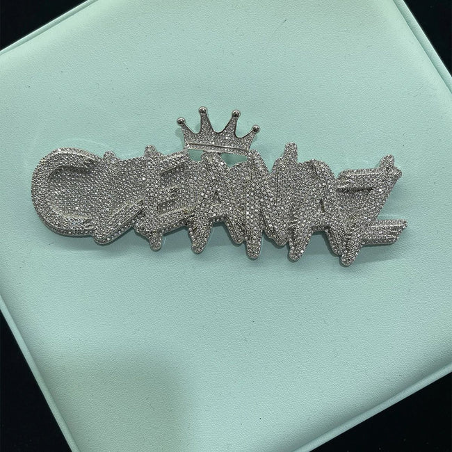 Custom Graffiti Script Name Pendant with Crown Main Image