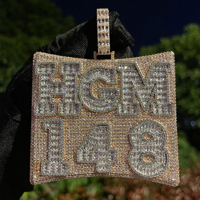 Custom Iced Out Baguette Square Nameplate Pendant Hover Image