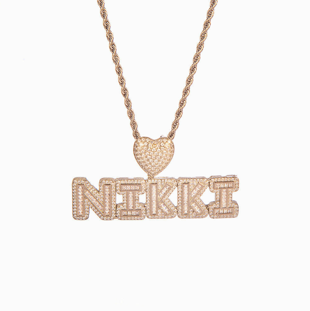Custom Iced Heart Initial Pendant