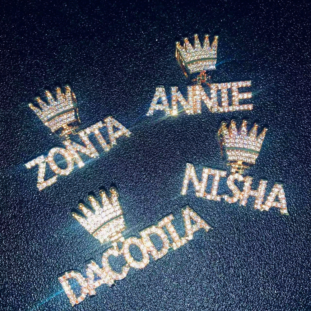 Custom Mini Iced Letter Crown Pendant
