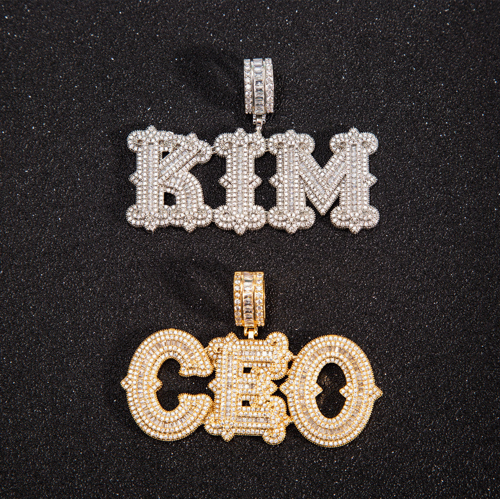 Custom Spiked Baguette Letter Pendant
