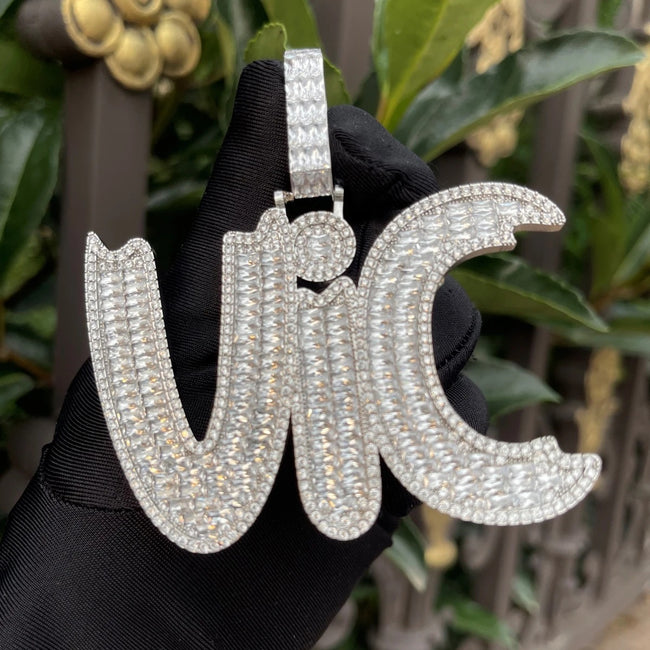 Custom VVS Baguette Script Name Pendant Hover Image