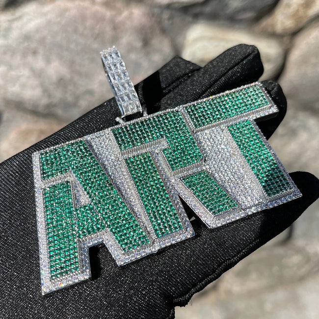 Custom Iced Out Block Letter Pendant Necklace – Multi-Color CZ, 3mm Rope Chain Main Image