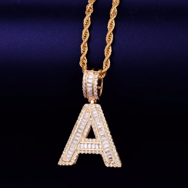 Custom Medium Iced Out Baguette Initial Pendant Hover Image