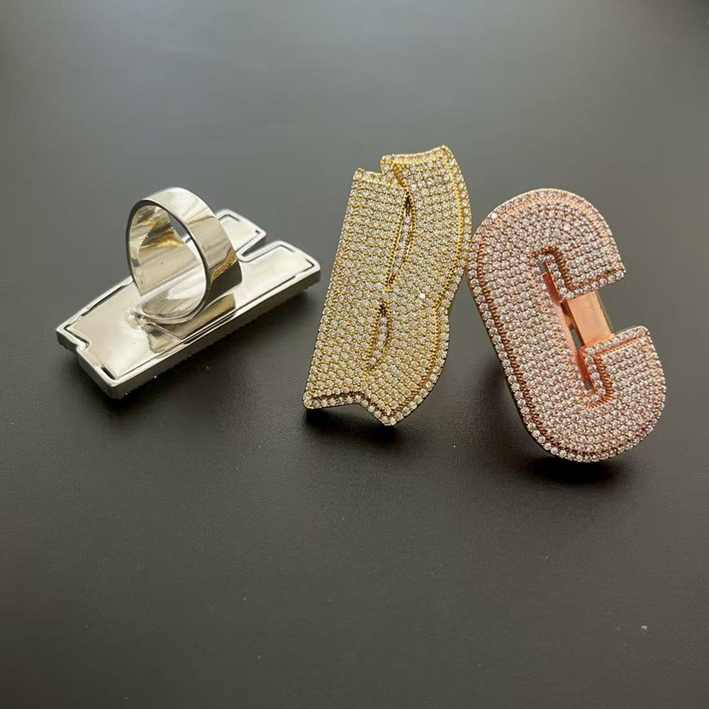 Iced Out Letter CZ Adjustable Open Ring