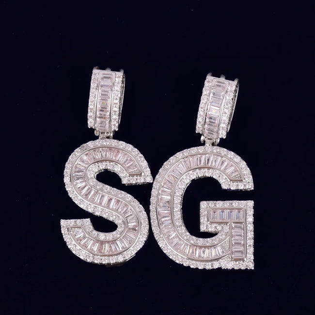 Custom Medium Iced Out Baguette Initial Pendant Main Image