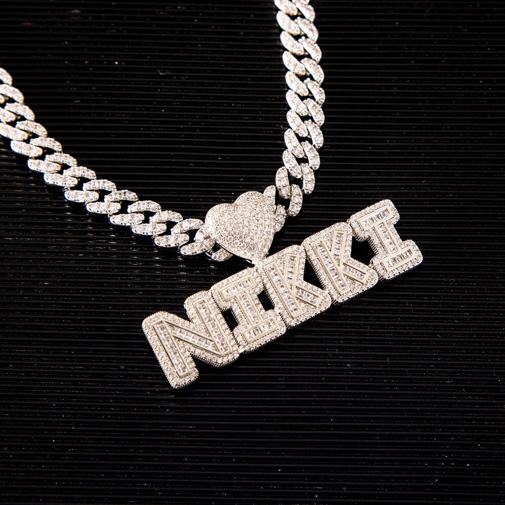Custom Iced Heart Initial Pendant