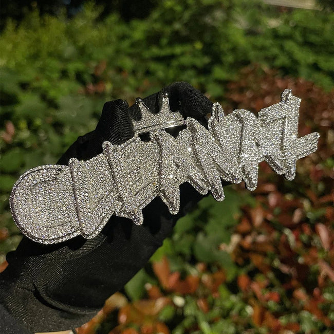 Custom Graffiti Script Name Pendant with Crown Hover Image