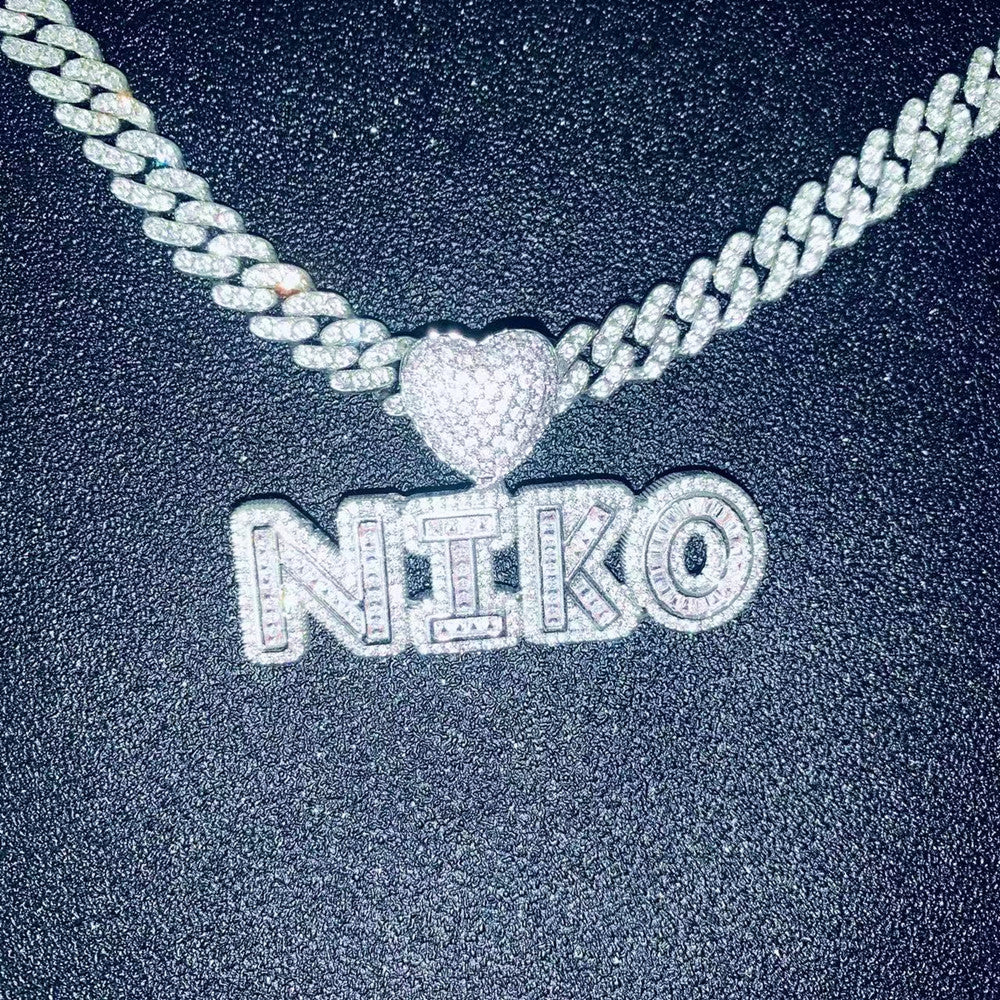 Custom Iced Heart Initial Pendant