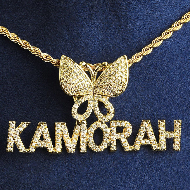 Custom Butterfly Name Necklace – Iced Out Hip Hop Pendant Main Image
