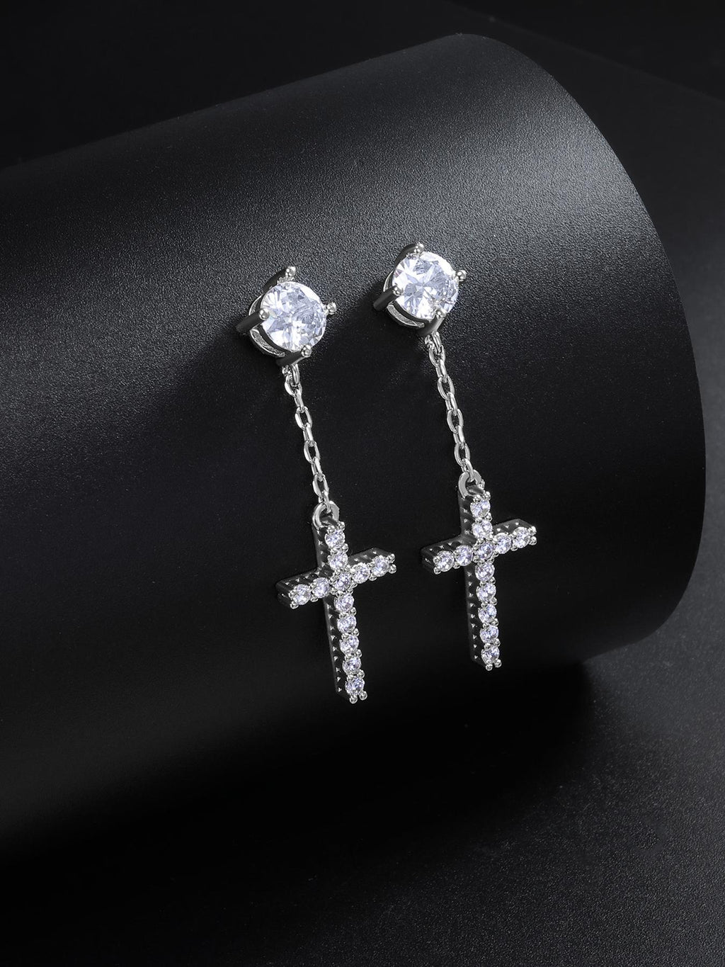 Iced Cross CZ Stud Earrings