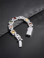 Iced Multicolor Square‑CZ Cuban Link Bracelet