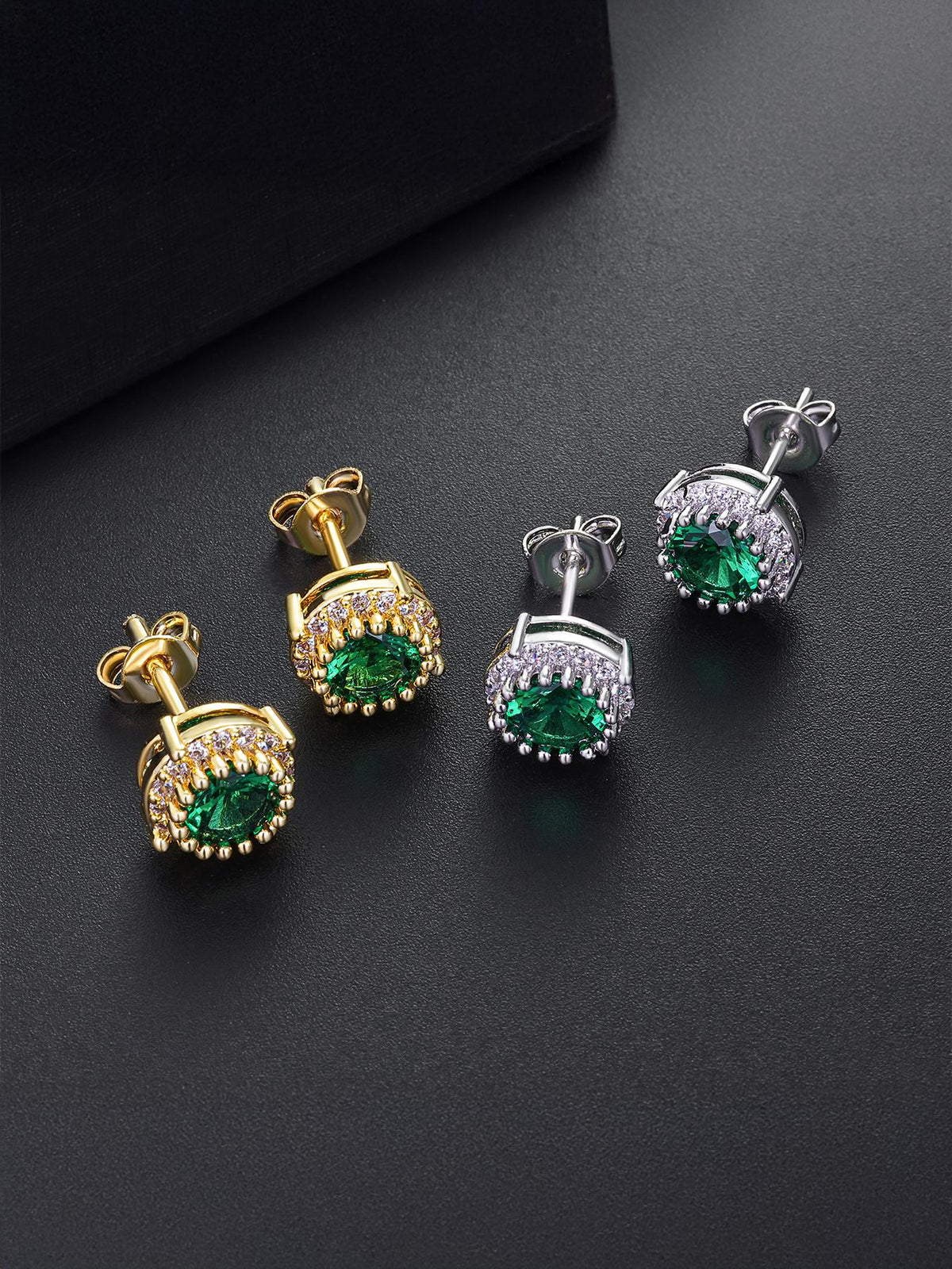 Emerald Green Round CZ Stud Earrings