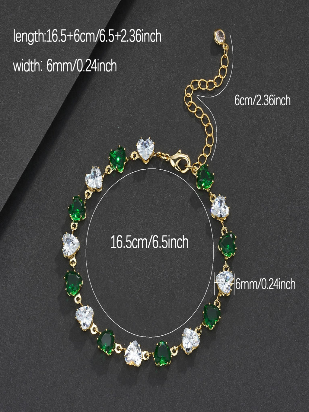 Two-Tone Green Heart Charm Bracelet
