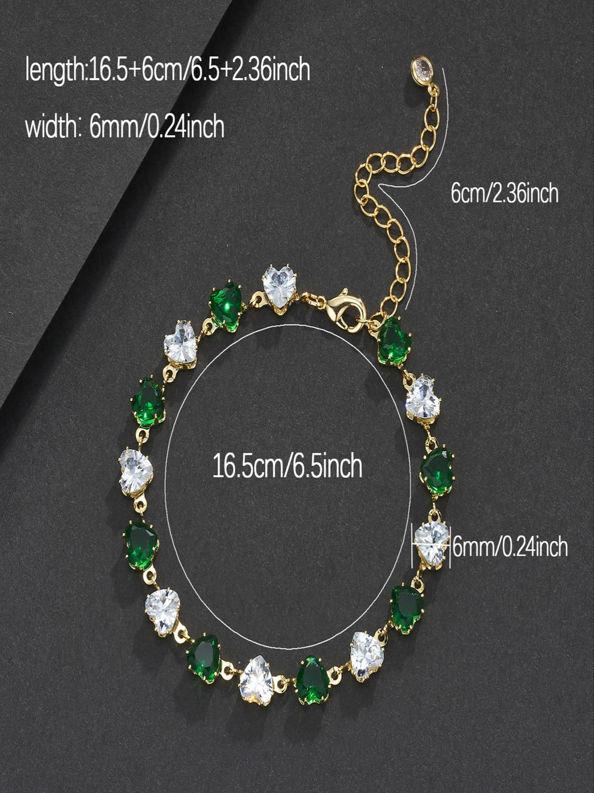 Two-Tone Green Heart Charm Bracelet