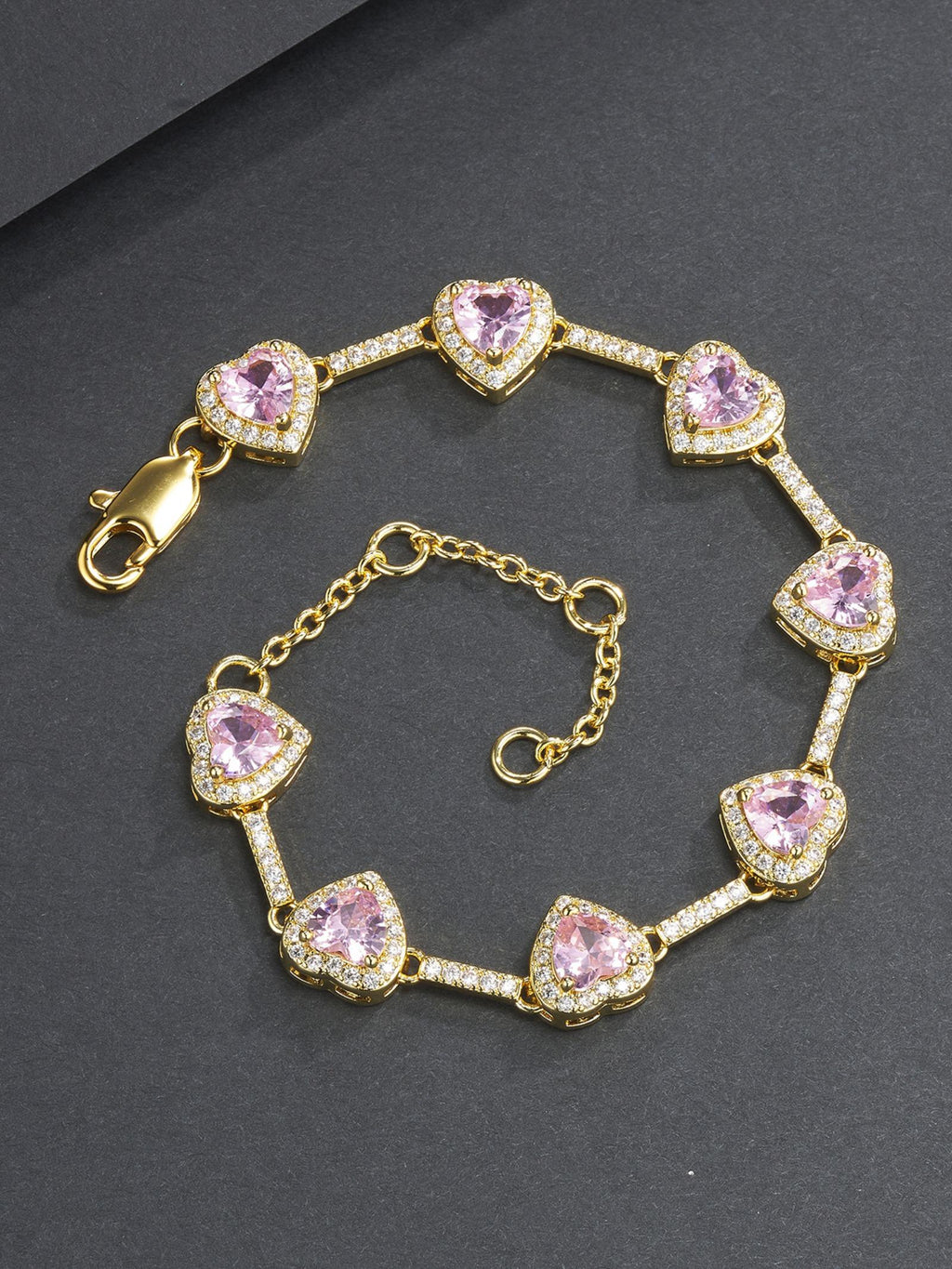 10mm Pink Heart CZ Statement Bracelet