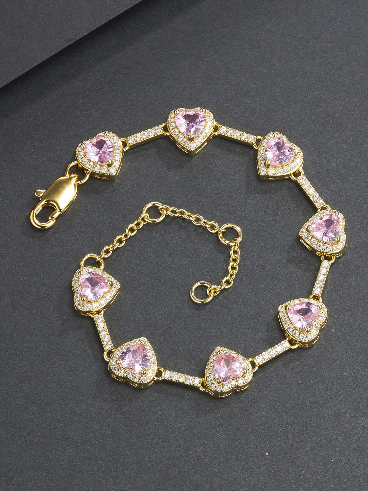 10mm Pink Heart CZ Statement Bracelet