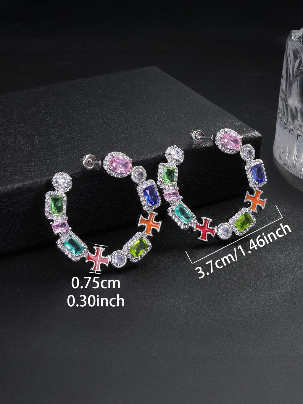 Colorful Enamel Cross Stud Earrings