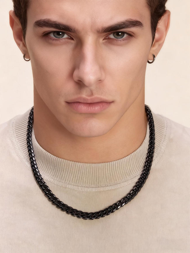 8MM Black Stainless Steel Cuban Link Necklace Hover Image