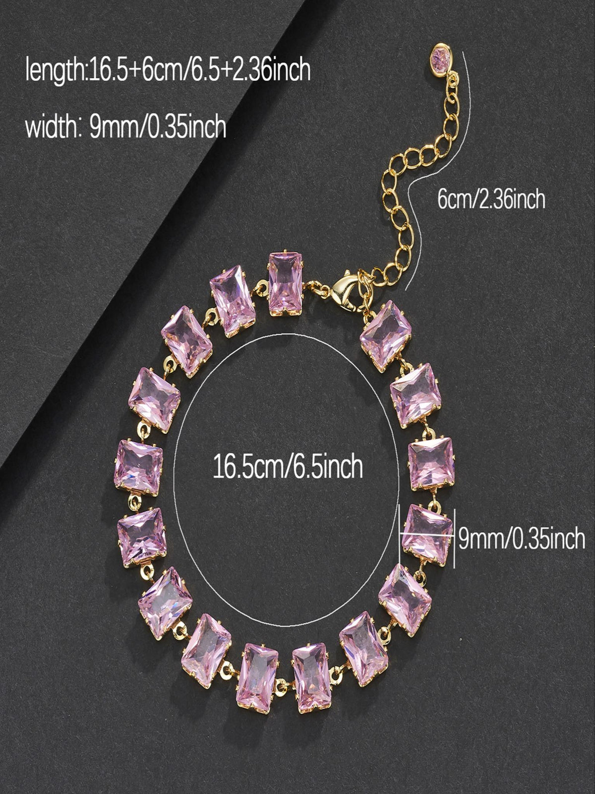 9mm Pink Baguette Bracelet