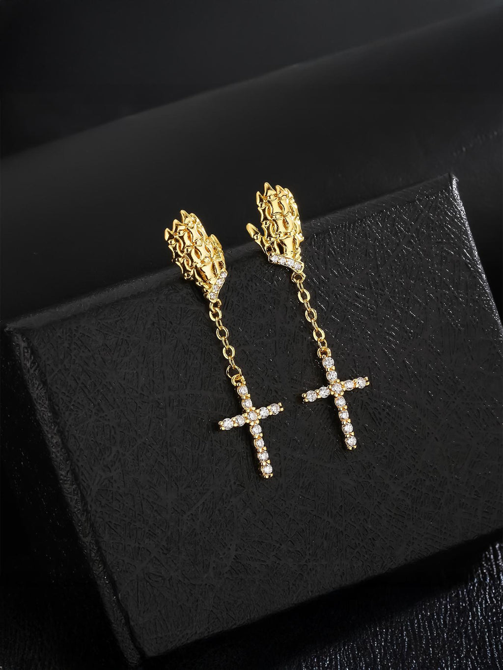 Skeleton Hand Cross Earrings