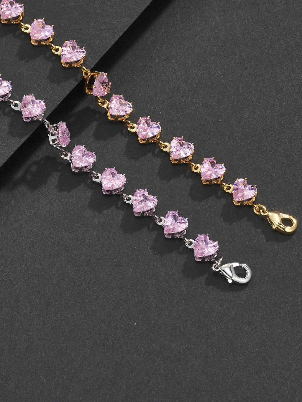 6mm Adjustable Pink Heart CZ  Bracelet