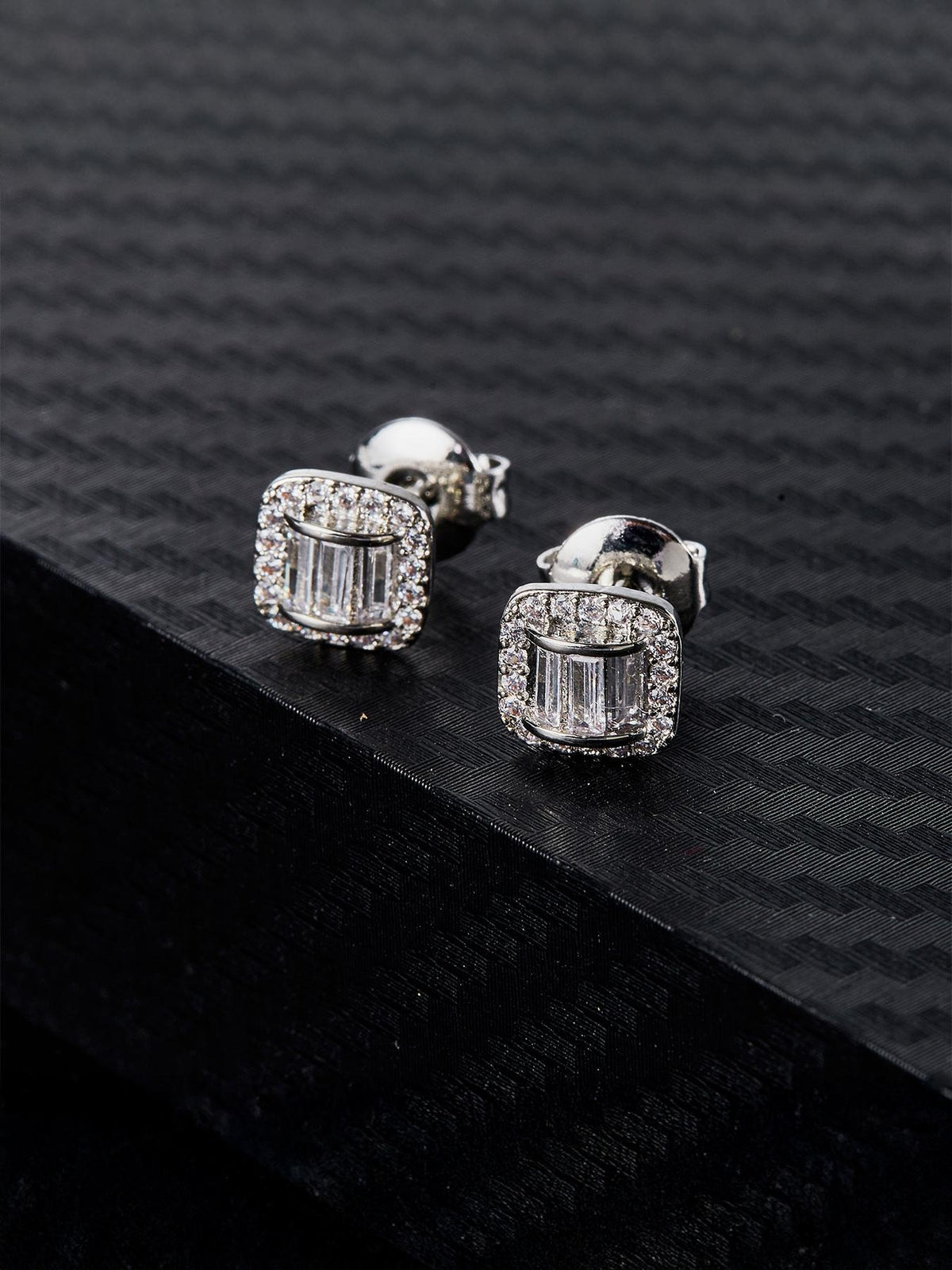 Iced Square Arch CZ Earring