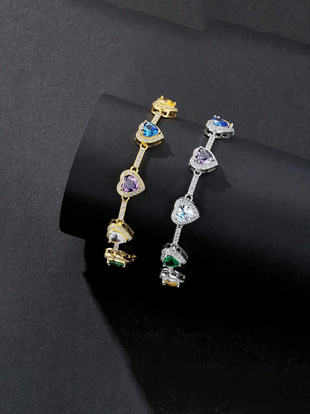 Multicolor Heart CZ Statement Bracelet
