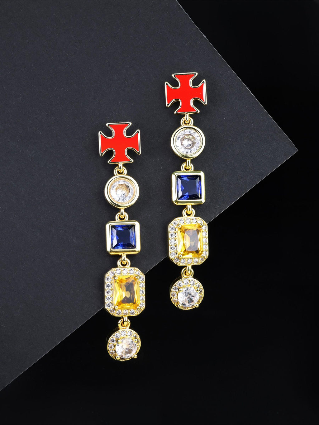 Multicolor Gemstone Cross Drop Earrings