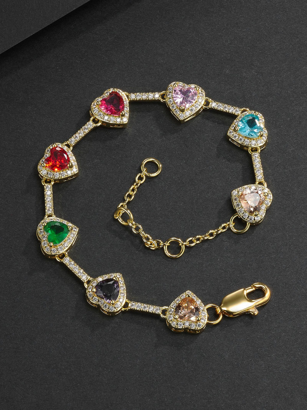Multicolor Heart CZ Bracelet