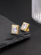 Iced Square CZ Stud Earrings