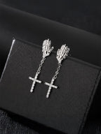 Skeleton Hand Cross Earrings