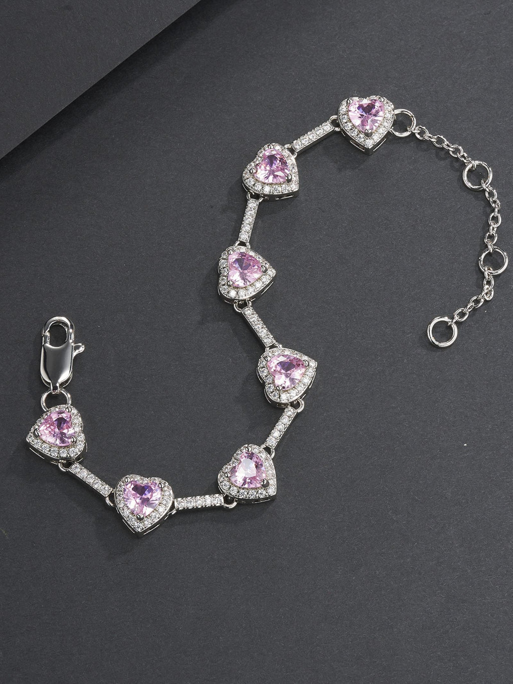 10mm Pink Heart CZ Statement Bracelet