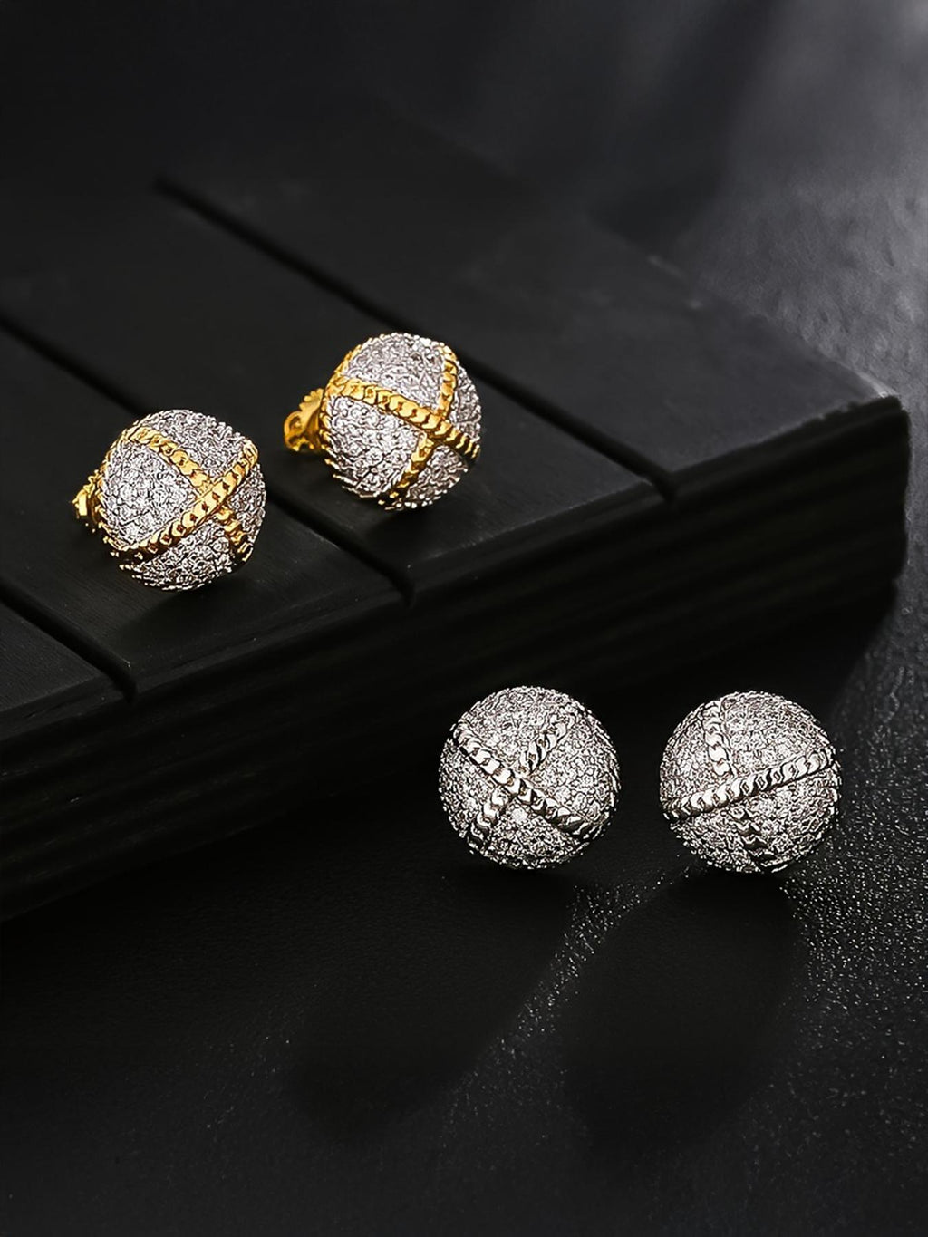 Iced Half-Halo Cross Stud Earrings