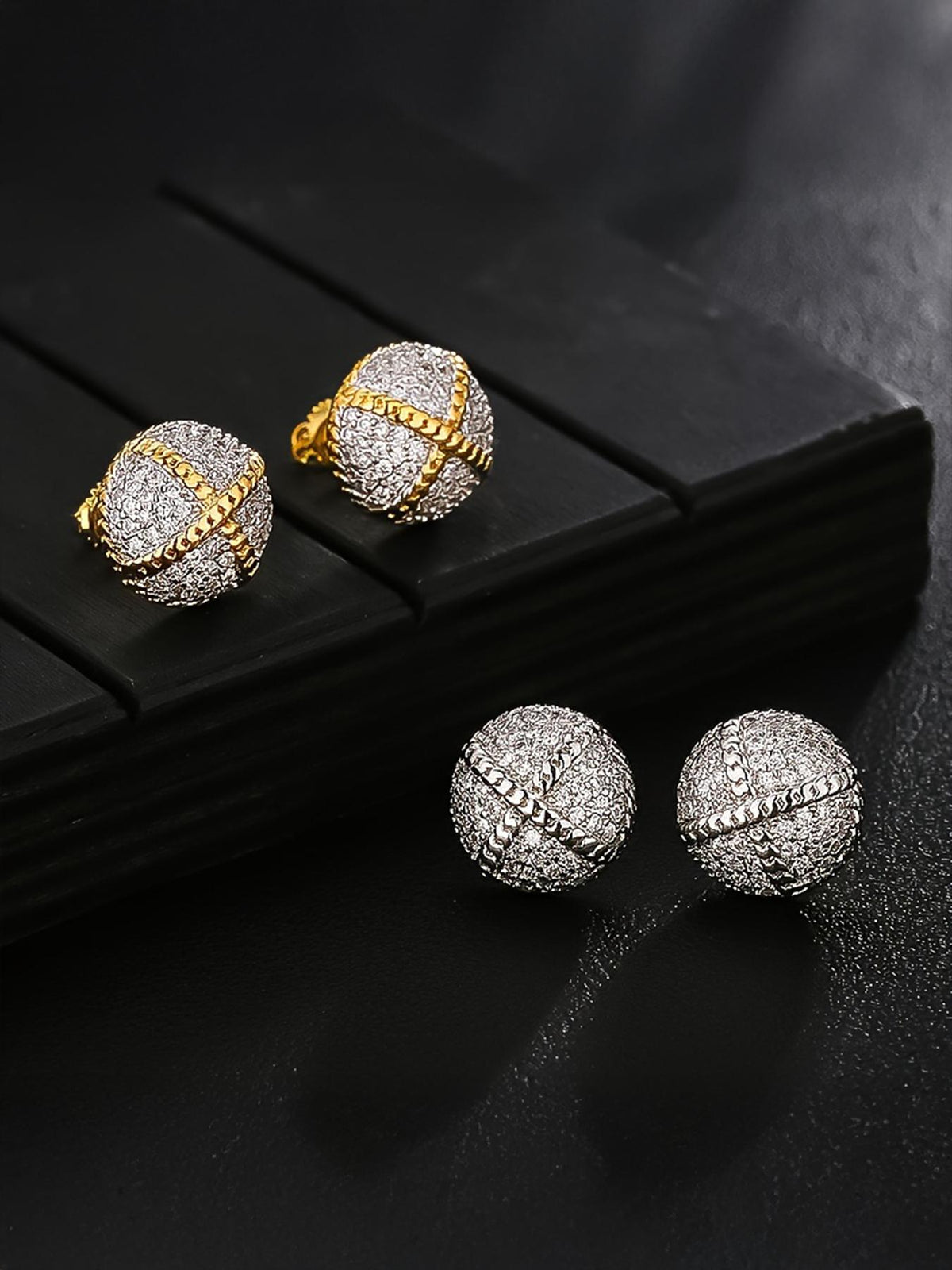 Iced Half-Halo Cross Stud Earrings