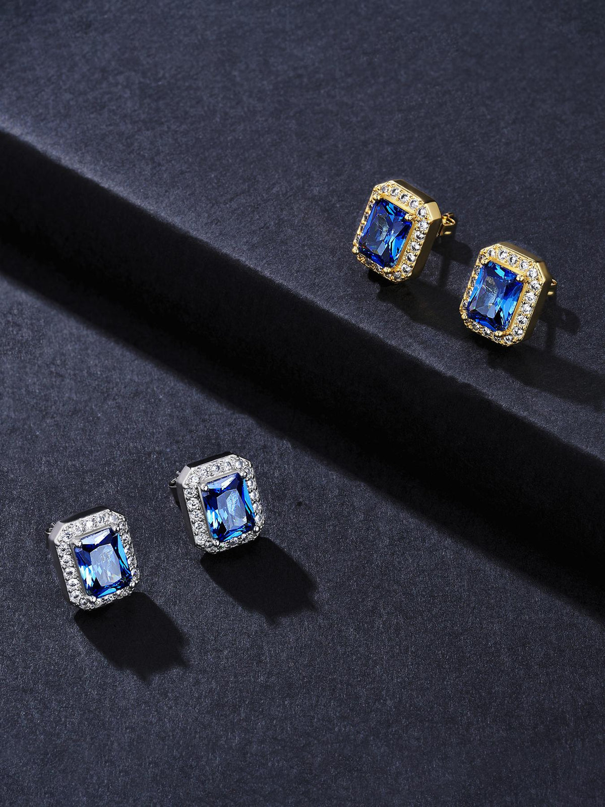 Blue Gem Iced Stud Earrings