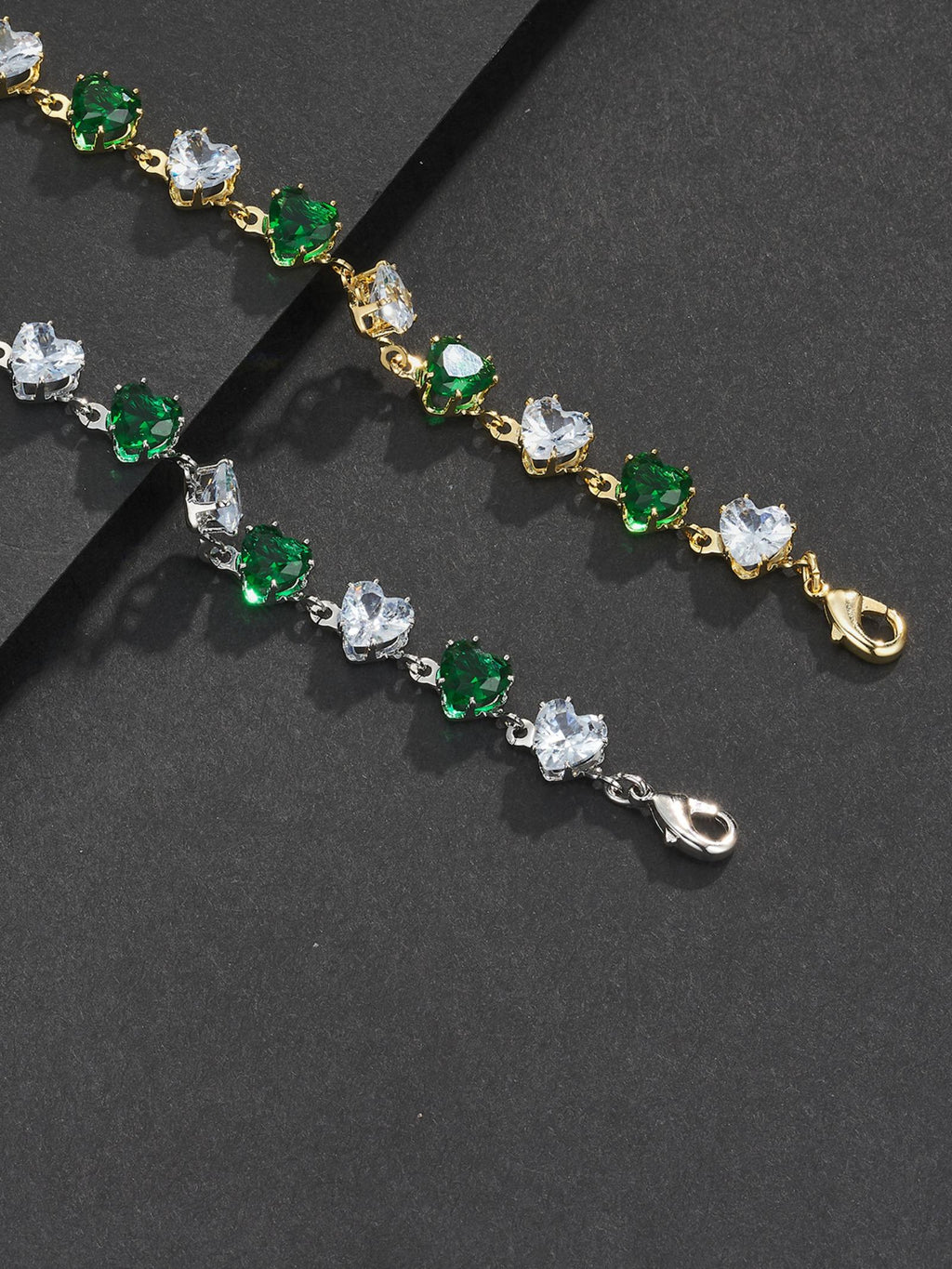 Two-Tone Green Heart Charm Bracelet